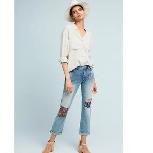 Pilcro and the Letterpress Light Blue Boyfriend Jeans with Colorful Patches